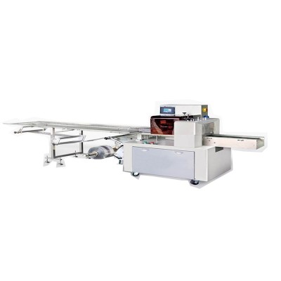 Horizontal plastic film flow-wrapping machine